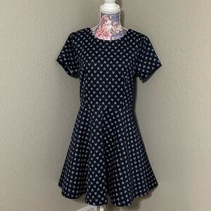 Copper Key Navy Dress with White and Yellow Chevron‎